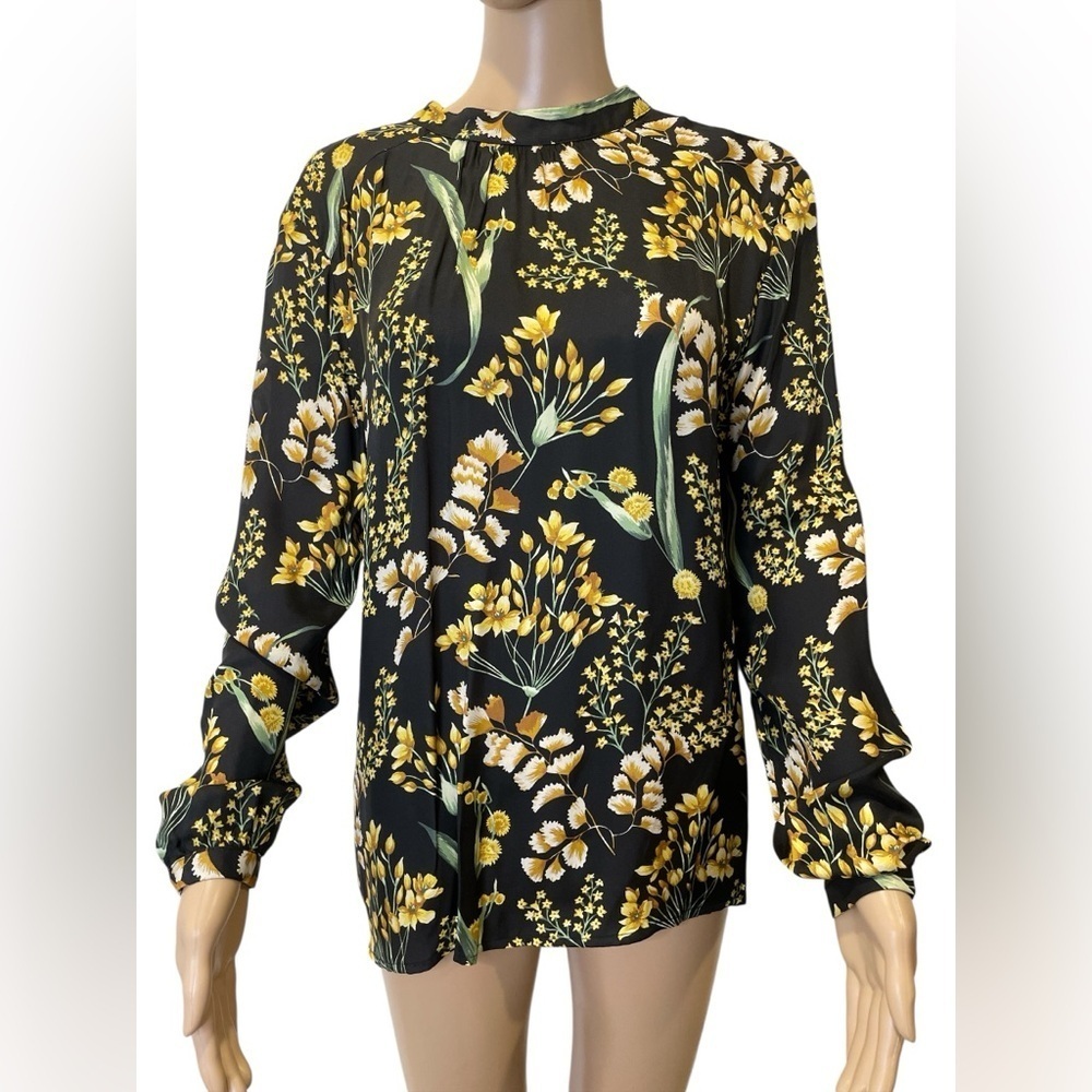 J.McLaughlin Elodie Floral Silk Blend Tie Neck Blouse Top size M